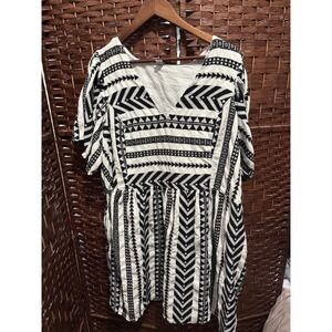 Old Navy White‎ Black Aztec Print Peasant Boho Mini Dress 3X Plus Size